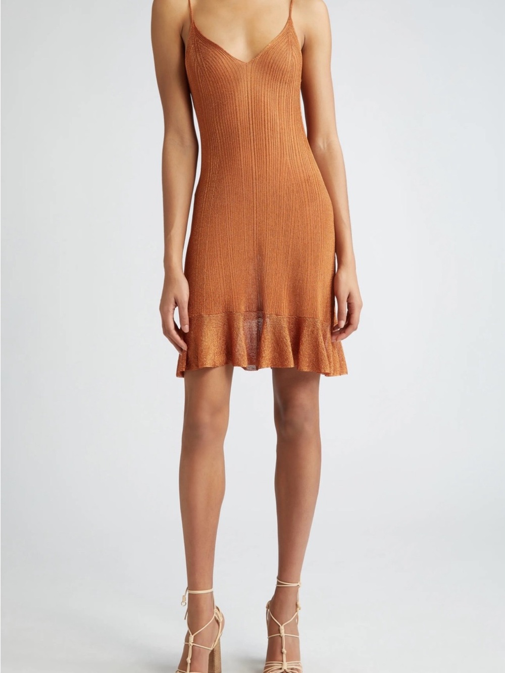 Ulla Johnson Women's Bianca Metallic Knit V-Neck Mini Dress Orange Size Medium